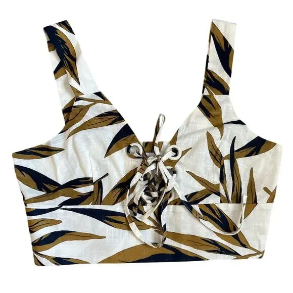 J.O.A Tropical Palm Print Cotton Crop Top & High-Waisted Ankle Pant Set Size XS‎ - Picture 8 of 10